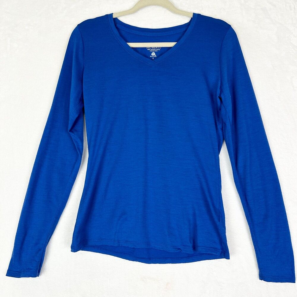 Segments Merino Wool Royal Blue V-Neck Long Sleeve Tee